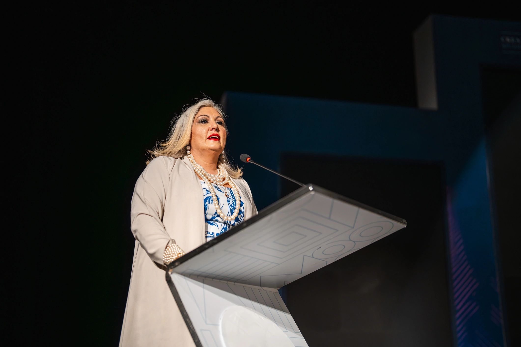 Candidate speaking at a community event